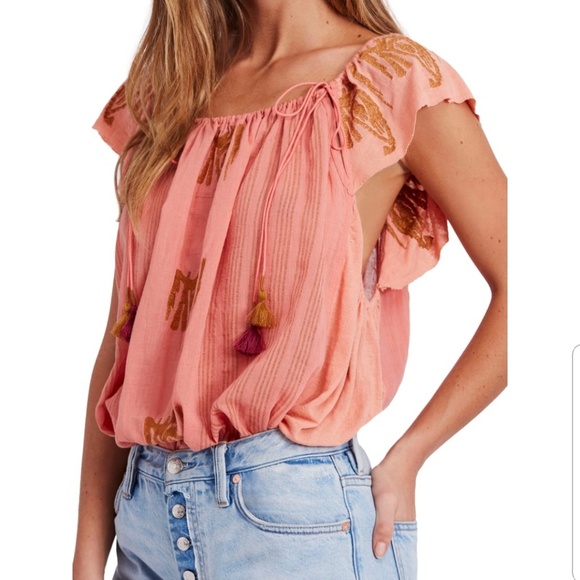 Free People Pukka Peasant Top Coral - Picture 3 of 3